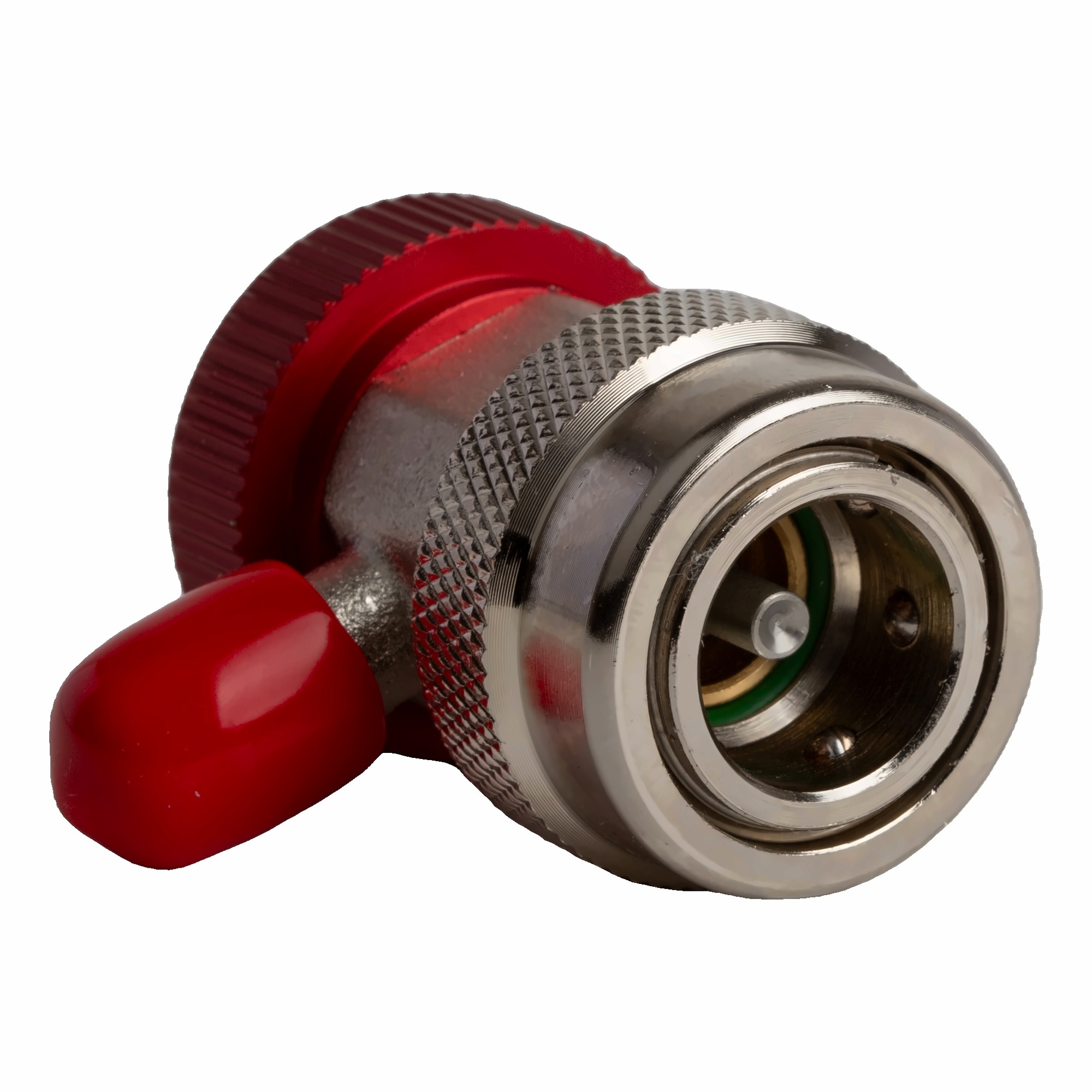 High pressure service coupling with valve 1/4" SAE R134a 2