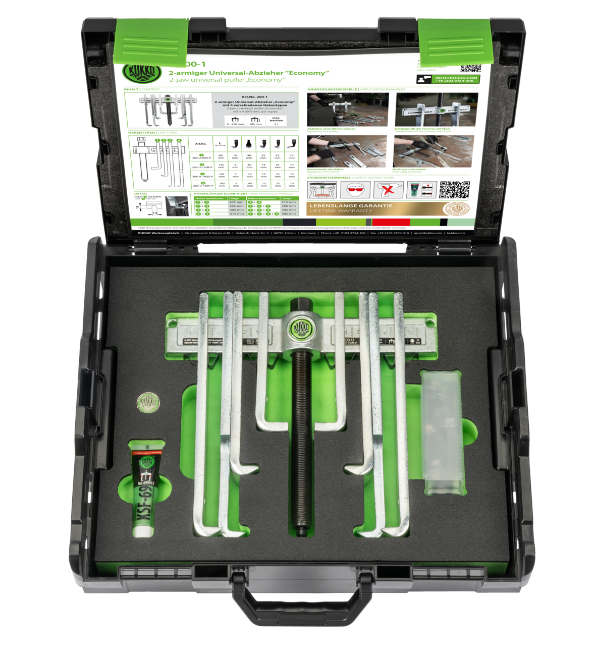 KUKKO K-200-1 2-armiger Universal-Abzieher "Economy" im Metallkoffer