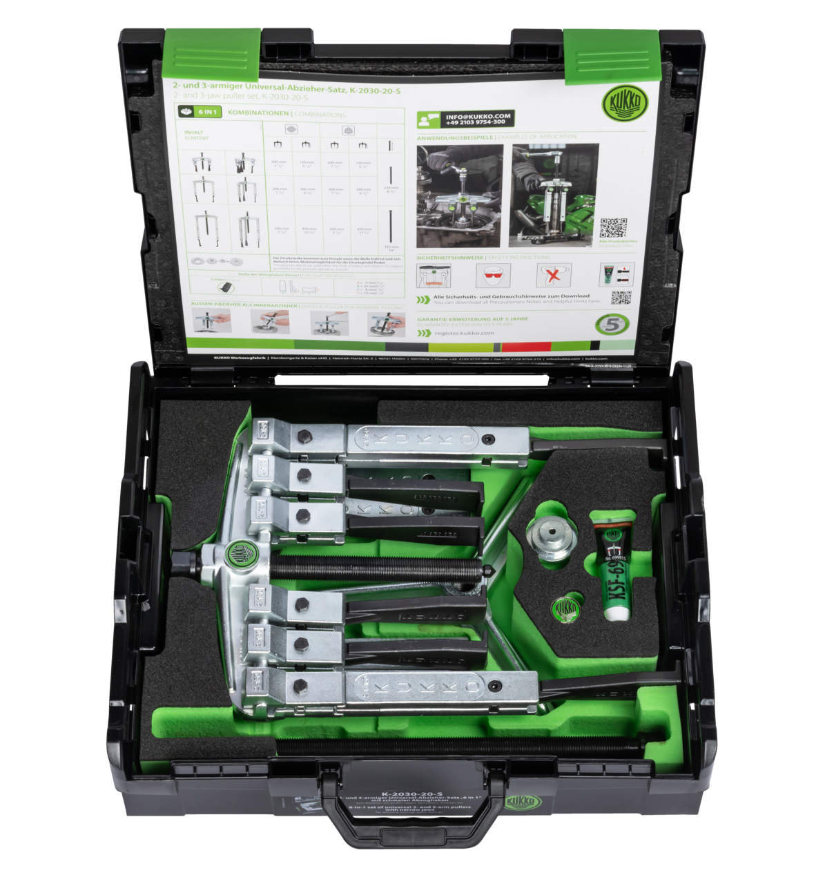KUKKO K-2030-20-S 2-/3-armiger Universal-Abzieher-Satz mit schmalen Abzugshaken