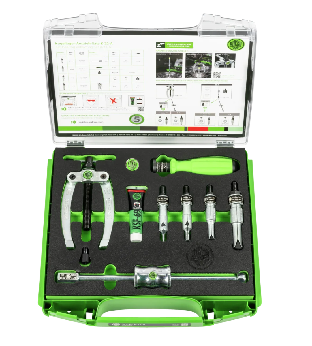 KUKKO K-22-A Ball Bearing Internal Puller Set, 8-Piece, Ø 6-30 mm