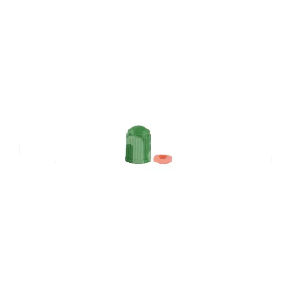 Valve cap plastic green rubber seal, 100 pieces