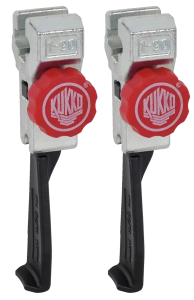 KUKKO 1-95-P Extrem schmale, schnellverstellbare Abzugshaken (Paar, Spanntiefe 100 mm)