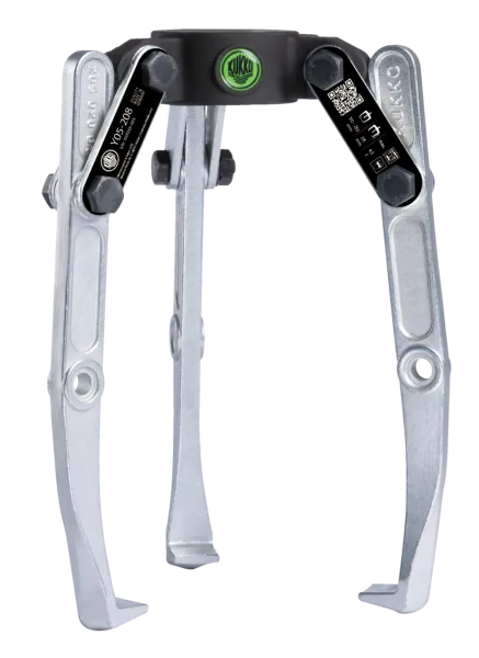 KUKKO Y05-208 3-armiger Kombination-Abzieher mit drehbaren Abzugshaken, bis 250 mm Spannweite, 215 mm Spanntiefe (ohne Hydraulik-Druckzylinder)